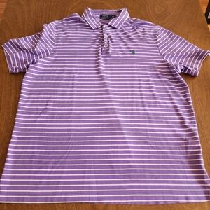 Ralph Lauren Men's Polo Shirt White Striped, Short Sleeve, Purple Accent, XXL